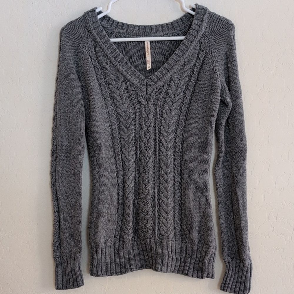 VTG Aeropostale Gray Cable Knit V-Neck Long Sleeve Sweater Soft Warm - Size M